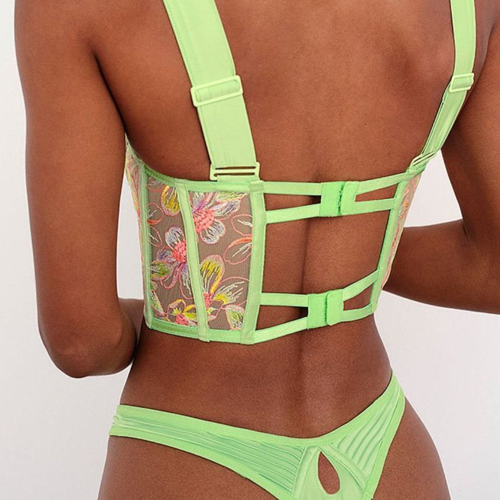 FOR LOVE & LEMONS Electric Fields NEON Lime Green High-Waist Thong Panty X-SMALL - Picture 6 of 9